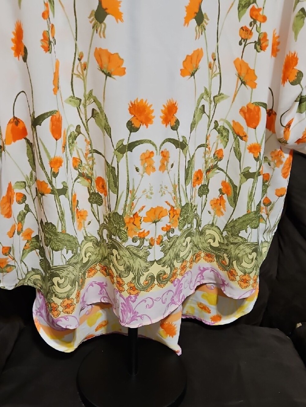 Cato White Tunic with Orange Floral Border - Picture 3 of 7